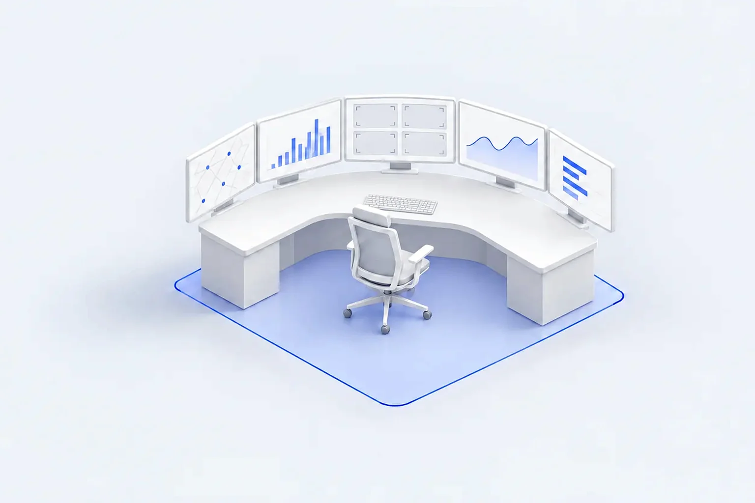 Isometric illustration of a site map with a warehouse, a substation and a store, each marked with a pin.